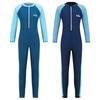 Boys Full Body Swimsuit Long Sleeve Color Block Patchwork Design Front Zipper UPF 50 Rash Guard Sun Protective Swimwear