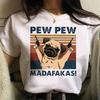 Pew Pew Madafakas T Shirt Women Kawaii Summer Tops Cartoon Tshirt Funny Black Cat Graphic Tees Unisex Harajuku Streetwear Female
