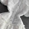 Summer High Quality Women White Mesh Embroidery Flower Party Dress Sweet Girls Puff Sleeve Ruffles Princess Cake Dresses