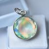 Natural Opal Pendant 18 ct Aurora Fire 925 Sterling Silver Round Shape October Birthday Birthstone