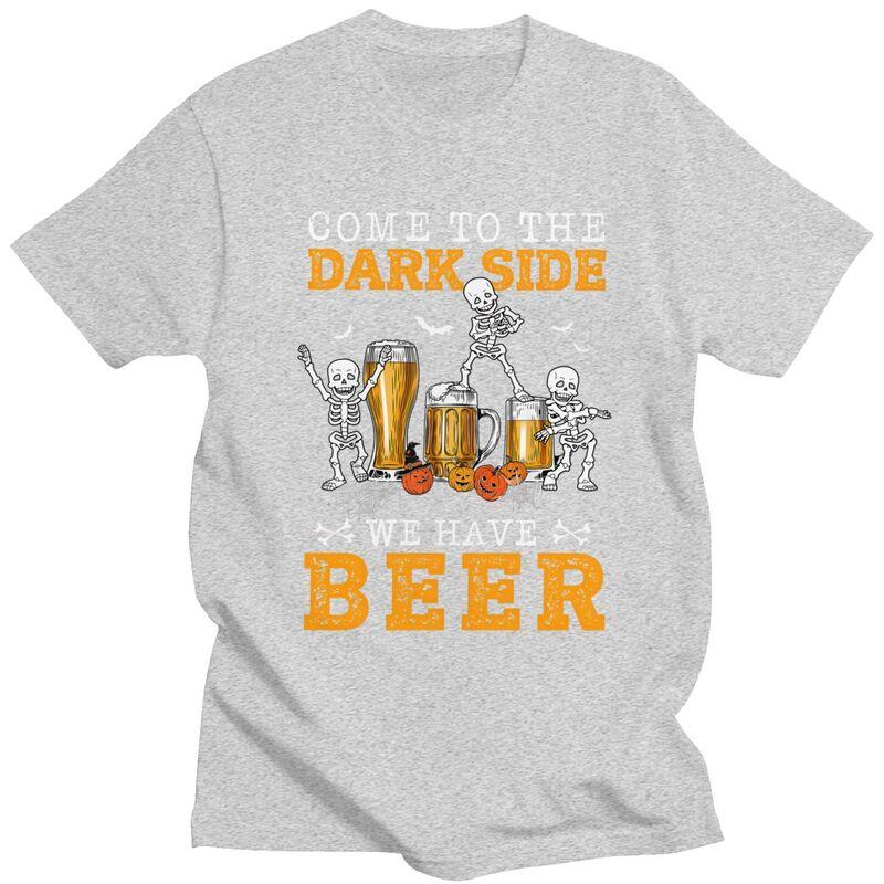 Happy Halloween Skeleton Drinking Beer T Shirts Short Sleeve Tshirt Graphic Tee Tops Pure Cotton Loose Oversized Clothing