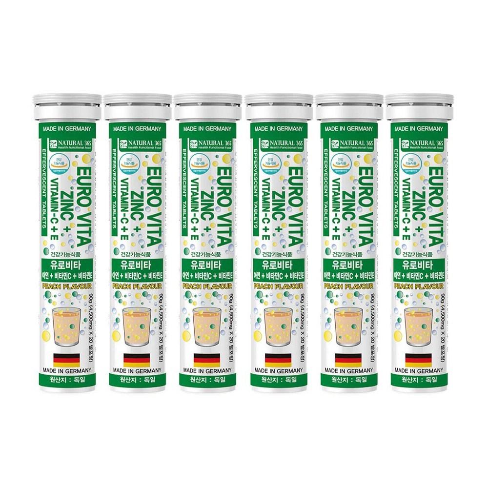 Natural 365 Eurovita Цинк + Витамин C + Витамин E Персиковый вкус 20 таблеток 6 шт.