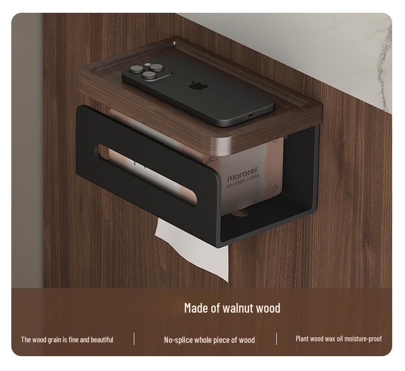 Самоклеящийся держатель для бумажных полотенец из черного ореха и настенный диспенсер для салфеток с подставкой для мобильного телефона