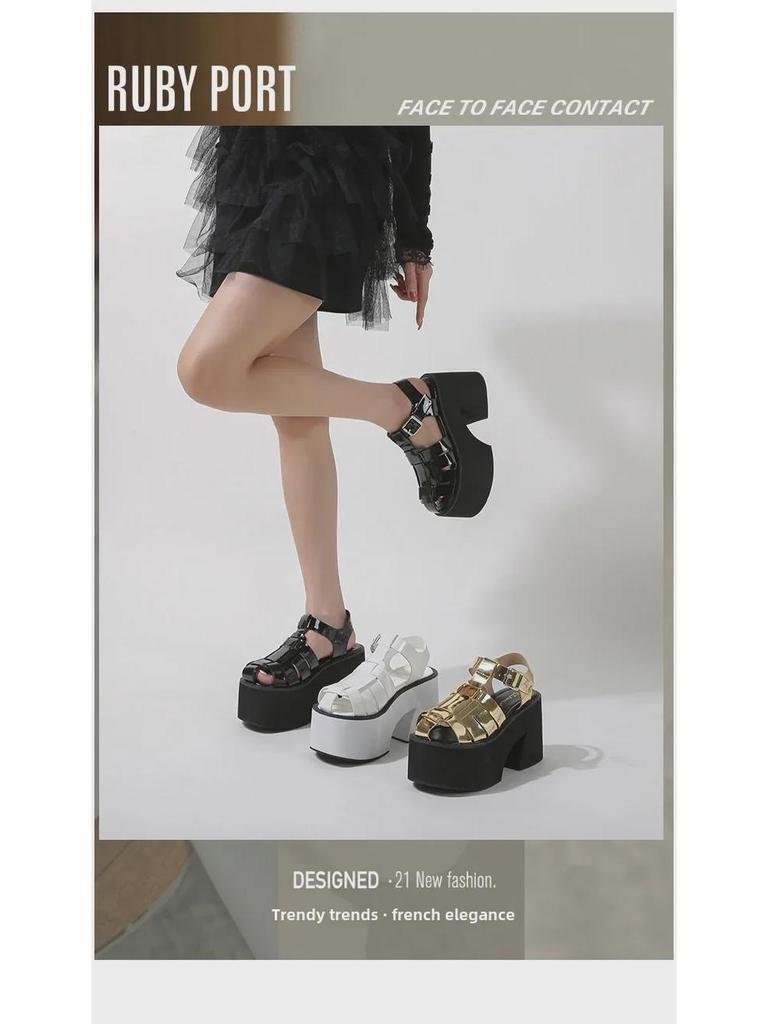 2025 Летние водонепроницаемые римские сандалии на толстой платформе 11 см с высоким каблуком для широких ног