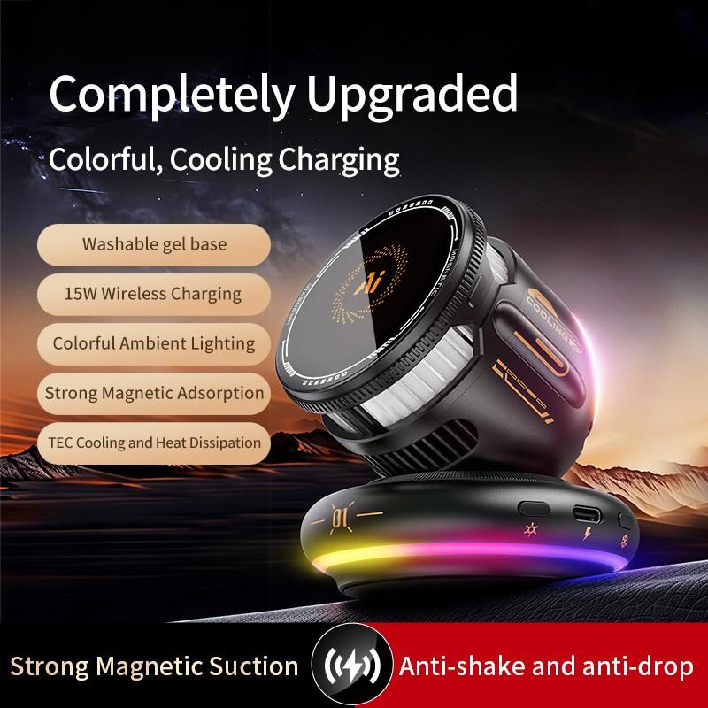 Magnetic Car Phone Holder With TEC Cooling 15W Wireless Charging Dashboard 360 Rotation ABSPCAluminum