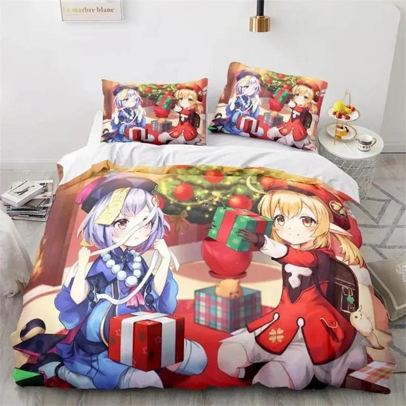 Gaming Genshin Impact Hutao Cosplay 3D NEW Duvet Cover Pillowcase Bedding Set Adult Boy Girl Bedroom Decoration Single Double