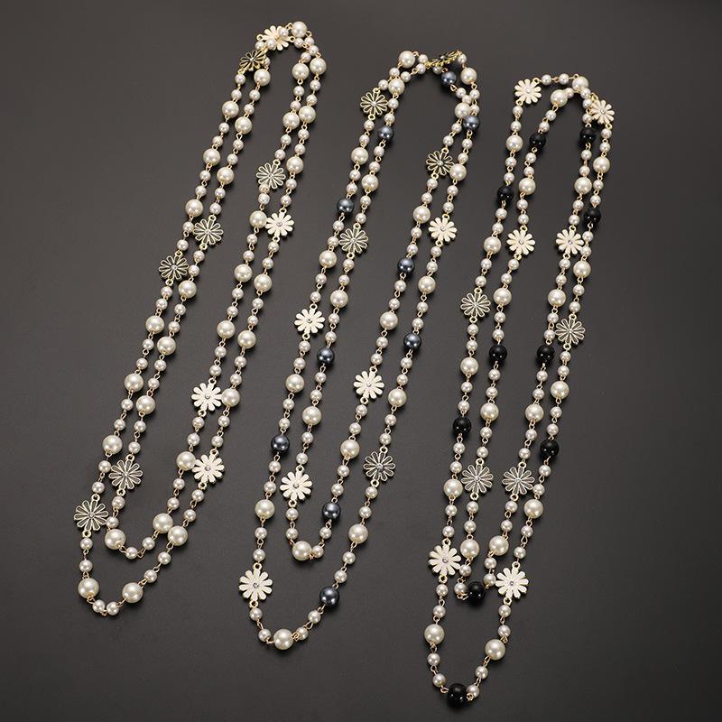 JMXD Длинное жемчужное ожерелье для женщин Y2K Модное ожерелье-чокер с подвеской в виде ромашки Эффектная бижутерия Минималистичный шик Изящная многослойная цепочка Модные элегантные аксессуары Подарок