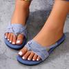 2024 Hot Selling Summer High Quality Women's Shoes Denim Flat Women's Slippers Fashion Large Size Flip-toe Women's Beach Shoes