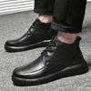 Высококачественные мужские мотоциклетные ботинки, теплая зимняя повседневная обувь, модные деловые ботинки из натуральной кожи, резиновые мужские ботильоны на шнуровке