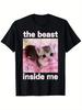Funny 'The Beast Within' Cat Meme T-Shirt Suitable for Boys & Girls - Soft Blend Crew Neck Tee with