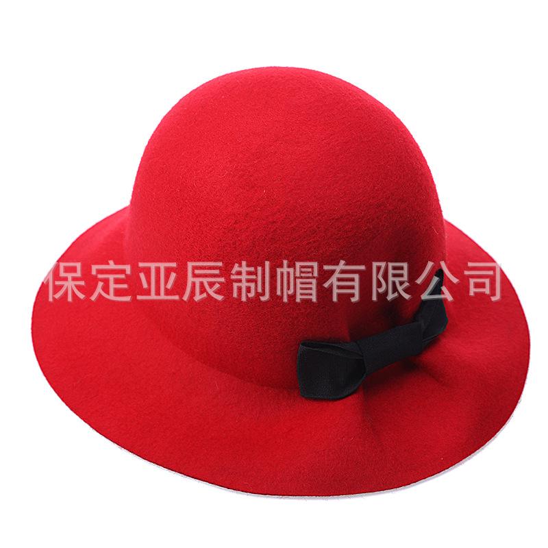 Pure wool women's bowler hat, felt hat, British bow, woolen hat, simple, fashionable and elegant