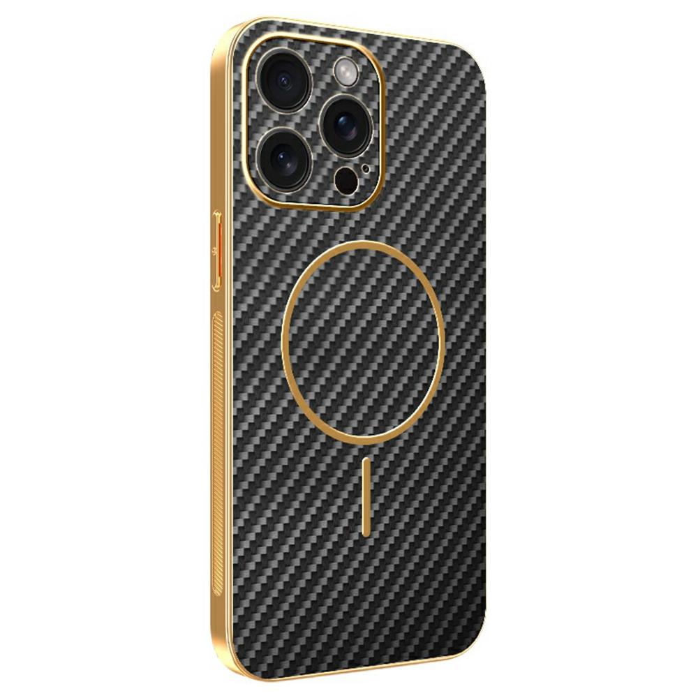 For iPhone 15 Pro Max Phone Case Carbon Fiber Textured Electroplated TPU Back Cover
