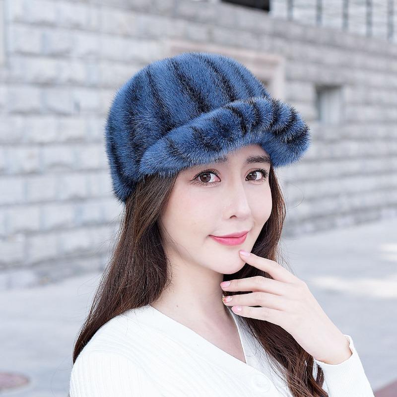 Норковая шапка женская осень и зима норковый мех мех норки модная трендовая норковая шапка универсальная бейсболка-рыцарь