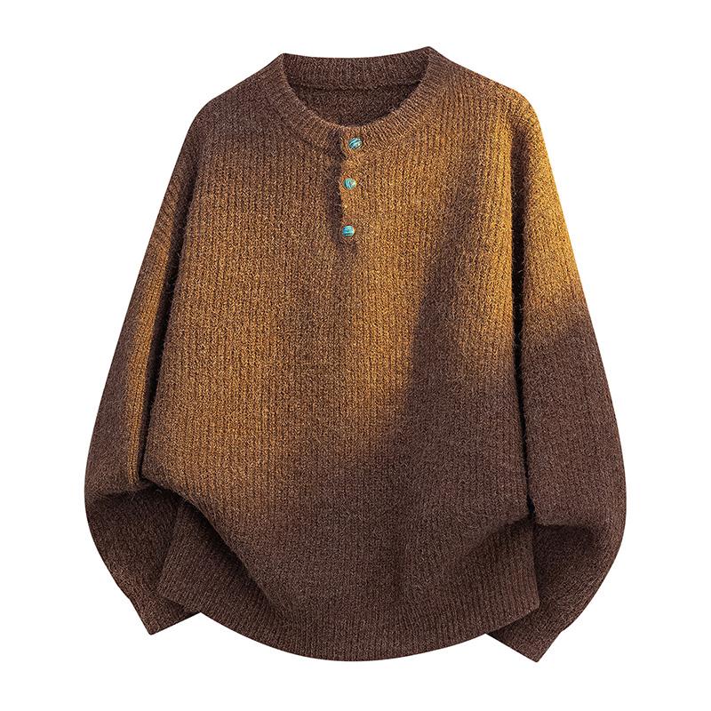 Новые осенне-зимние свитера для мужчин, свитера на пуговицах с круглым вырезом, вязаные свитера для мужчин, универсальные свитера