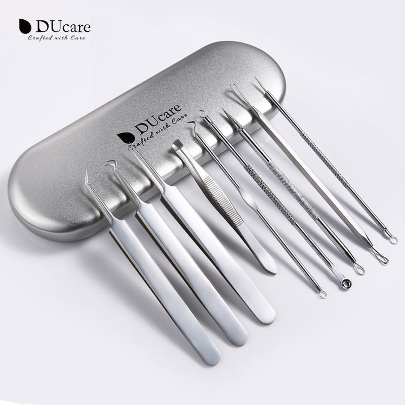 DUcare 9 Pcs Acne Blackhead Remover Comedone Extractor Acne Removal Kits with Metal Case For Forehead, Nose, Face Skin Care Tool