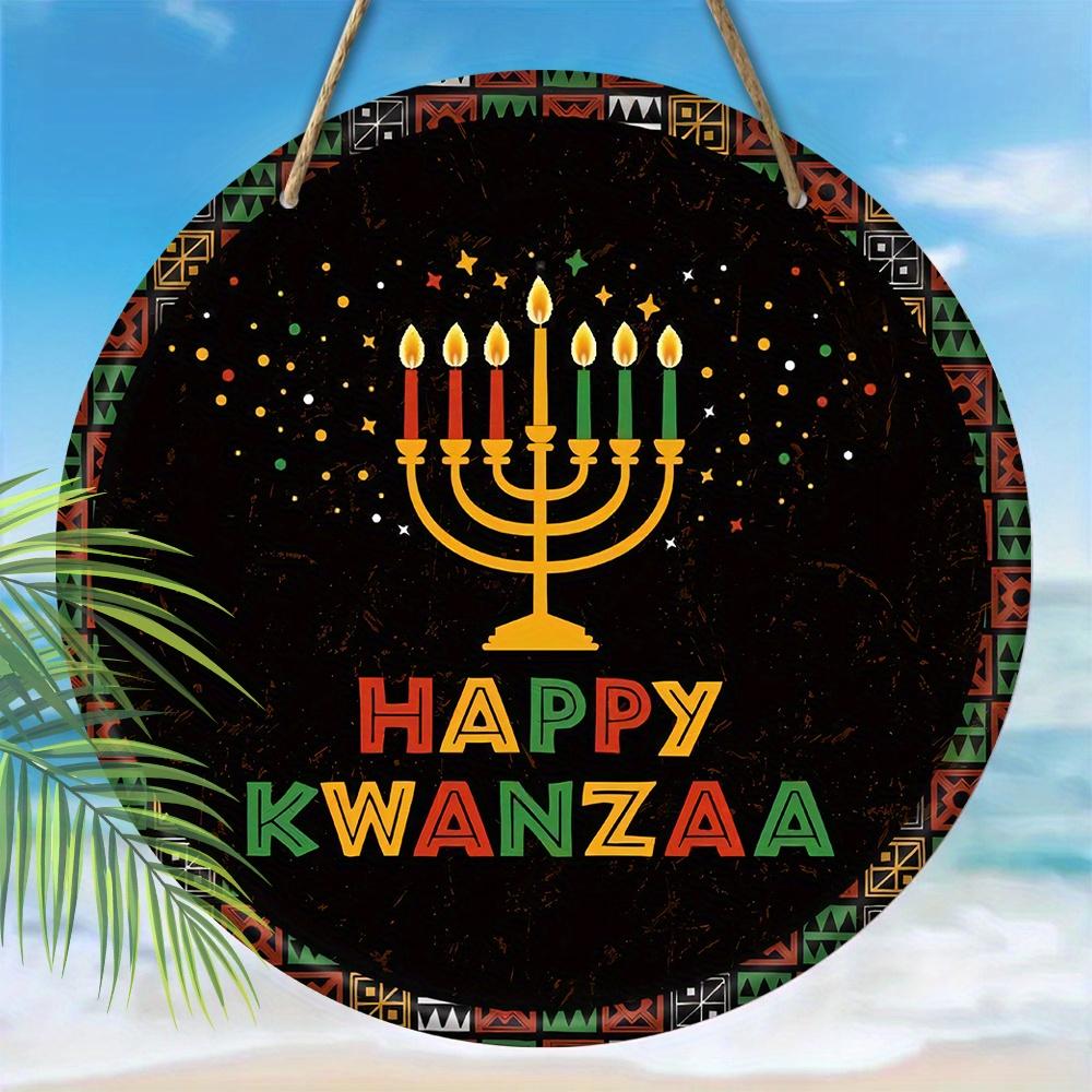 Classic Happy Kwanzaa Wooden Sign - African American Festivals Round Sign for Front Door, Wall Hanging Decor - Ideal Kwanzaa Decor