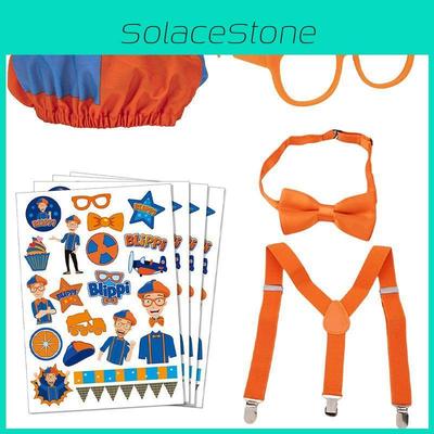 Костюм для переодевания «Будь как Блиппи» с регулируемыми ярко-оранжевыми подтяжками и шляпой