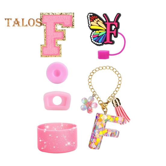 Набор из 6 аксессуаров для стакана, наклейки с буквами, бабочка, соломенная крышка, чехол для чашки, многоразовые, легко моющиеся декоративные аксессуары для стакана Stanley