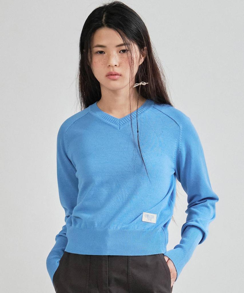 COVERNAT WOMAN Basic V-Neck Knit Light Blue