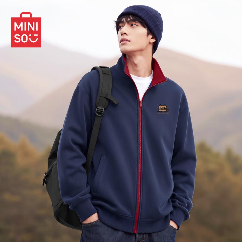 MINISO Men's Color Block Zip-Up Cardigan Jacket