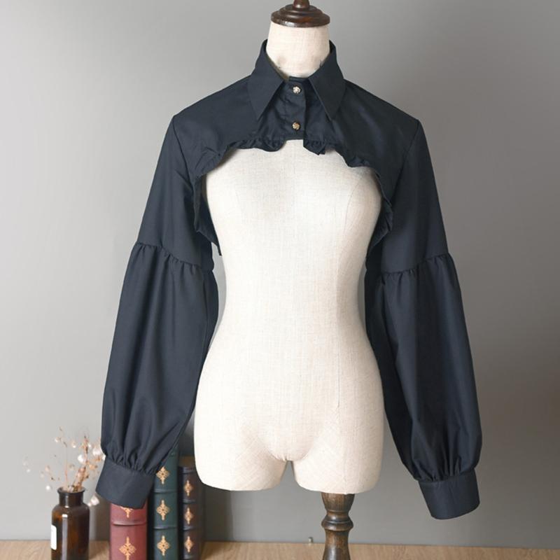 Стимпанк-фонарик с длинным рукавом, съемная манишка, блузка, винтажный лацкан, вырез, ложный воротник, укороченная полу-рубашка, топ для женщин