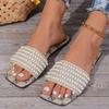 Summer Sparkling Rhinestone Flat Women's Slippers 2024 New Fashion Outdoor Open Toe Comfortable Casual Women Plus Size 43