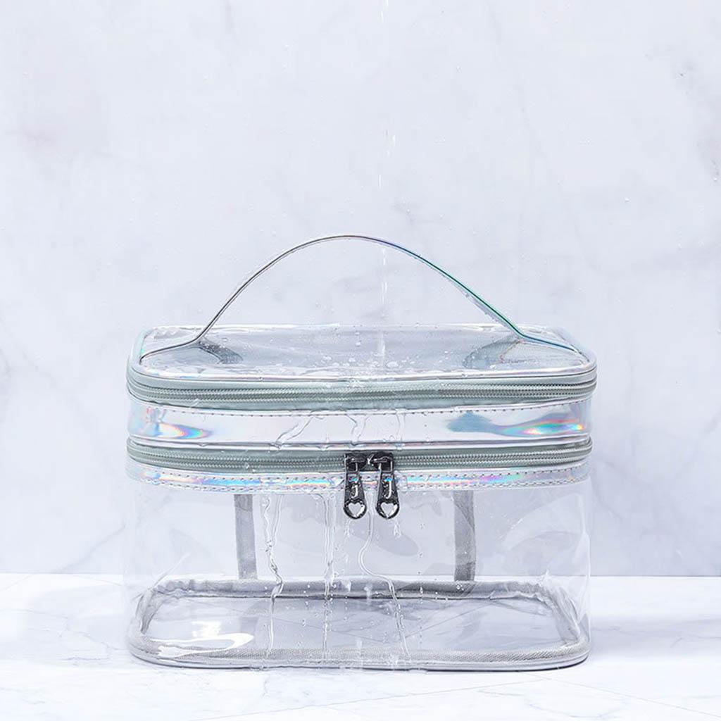 Portable Clear Makeup Bag 2 Layers Zipper Cosmetics Bags Travel Storage Pouch