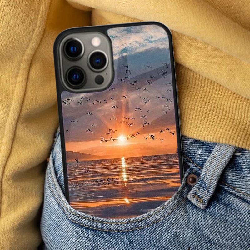 Sunset Silicone Soft Phone Case for iPhone 17 Air 16e Pro max 15 Pro 13 14 Plus 11 12 MagSafe Magnetic Coque