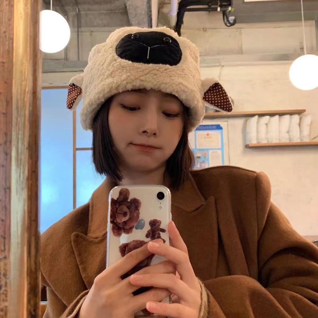 New Sweet and Cute Ears Sheep Hat Women's Winter Warm Ear Protection Lamb Plush Pullover Hat