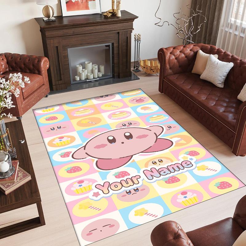 Personalized Crystal Velvet Carpet Custom Name Text,Kirby Anti Slip Area Rug For Home Decoration