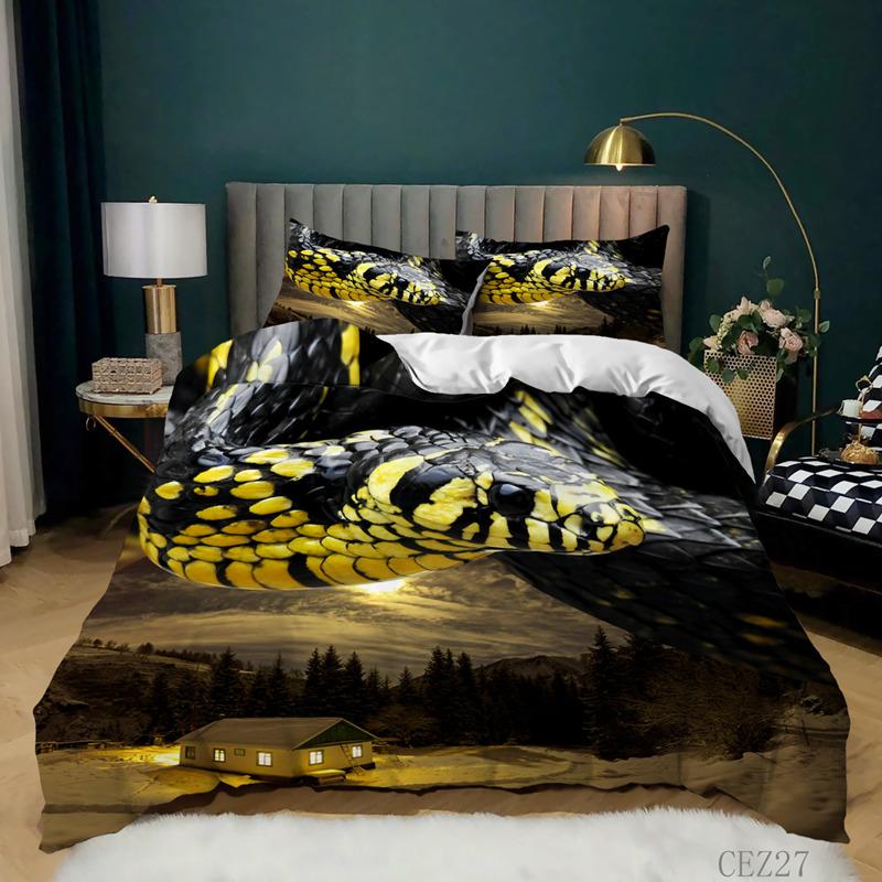 Snake Duvet Cover 3D Reptile Print Bedding Set Queen Size For Kids Adults Living Room Decor Green Snake Cobra Comforter Cover