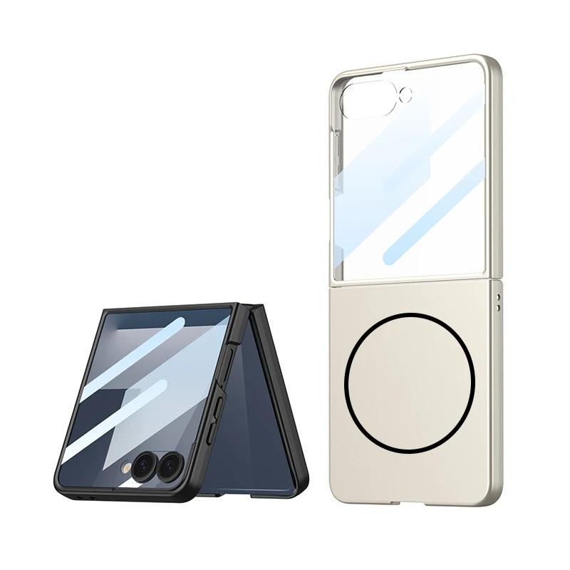 Роскошный Тонкий Матовый Чехол Magsafe для Samsung Galaxy Z Flip 7 Flip7 ZFlip7 Со Встроенной Защитой Экрана Чехол Полной Защиты