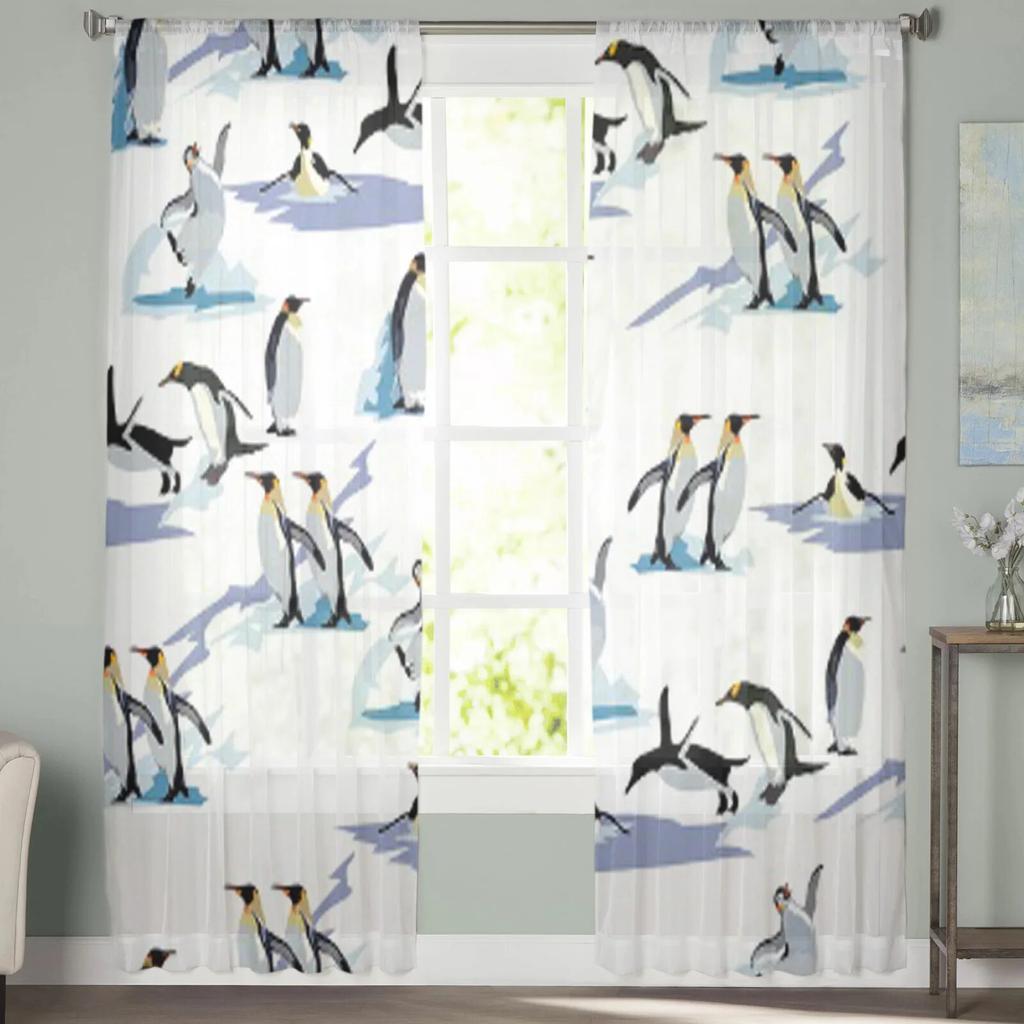 Cool Penguin Hats Silhouettes Tulle Curtain For Living Room Sheer Valance Curtain For Kitchen Bedroom Window Drapes