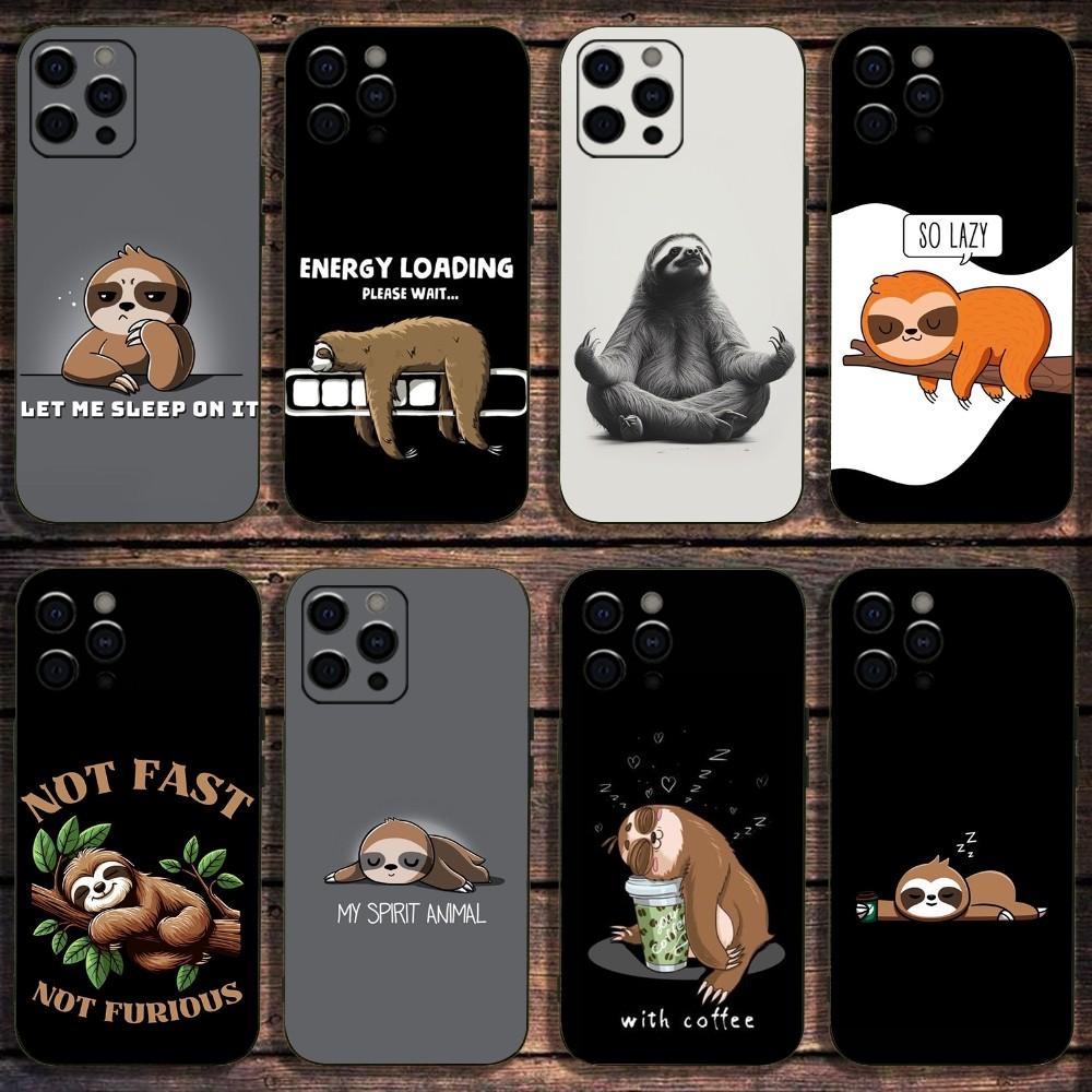 Милый Мультяшный Ленивец Чехол для Телефона Apple iPhone 15,14,13,12,11,Pro,X,XS,Max,XR,Plus,Mini Мягкий Черный Чехол