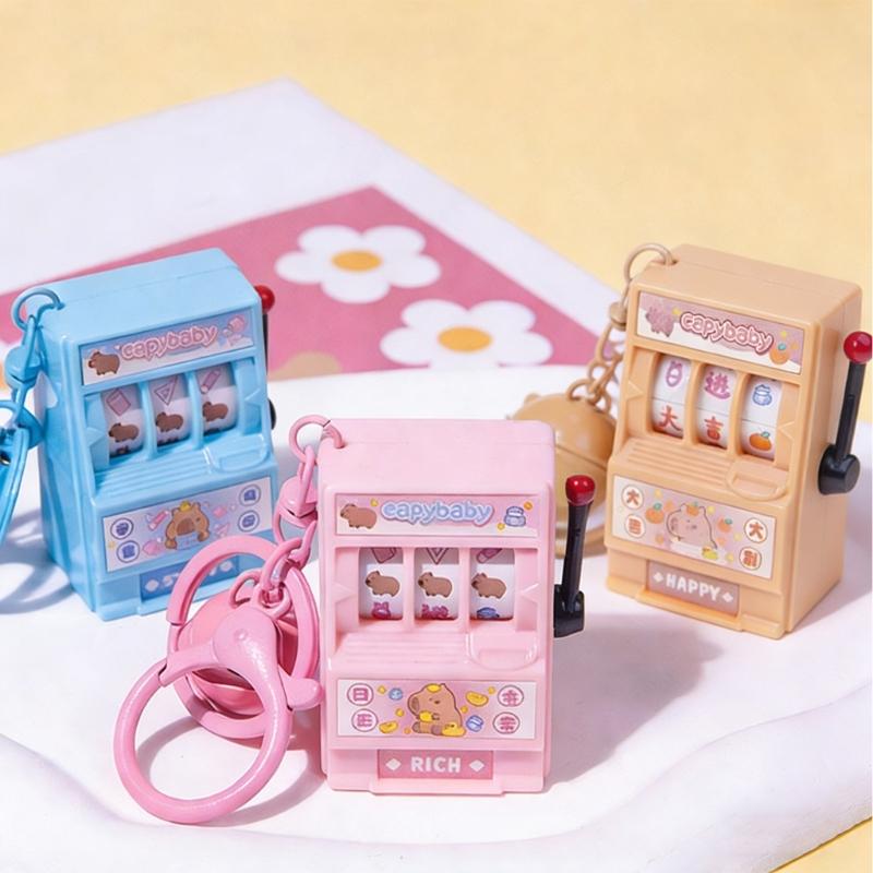 Cute Capybara Fruit Machine Key Holder Charming Capybara Fruit Spin Keychain Delightful Game Charm For Kids And Adults