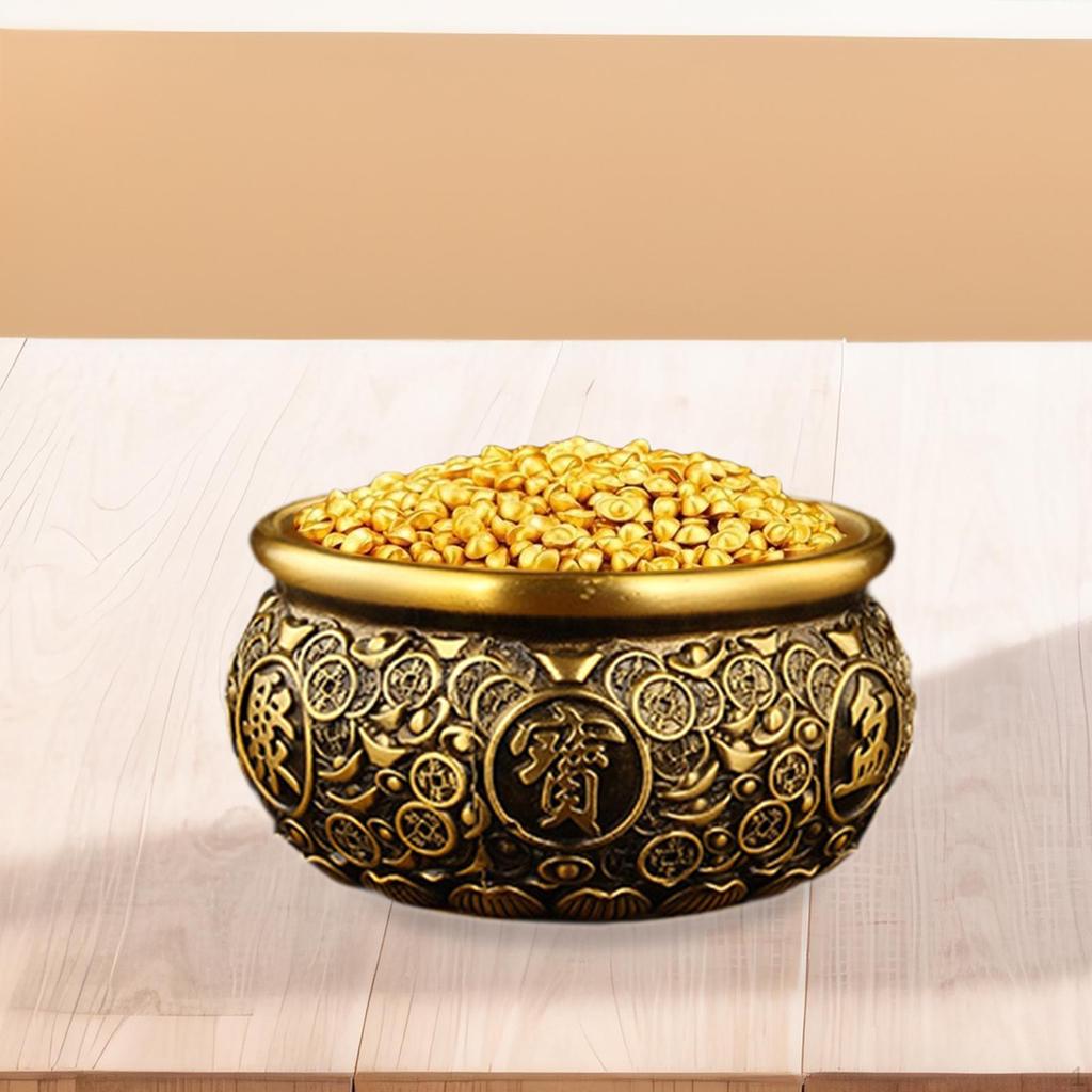 Chinese Treasure Bowl Cornucopia Brass Decorative Desktop Ornament, Table Centerpiece for Desk