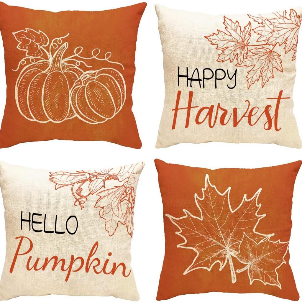 Various Harvest Festival Pumpkin Combination Pillow Covers Set of Four Thanksgiving Decorative Pillow Cushion Covers