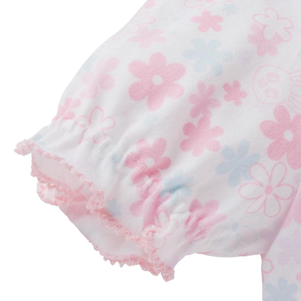 MIKI HOUSE Short Sleeve Pajamas with Cropped Floral Made In Baby Size Pants, Print, Japan, Girls' & Kids' Pajamas, 120cm, White, 12-7302-687