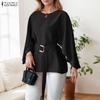 ZANZEA Women Casual Round Neck Solid Color Loose Long Sleeve Blouse