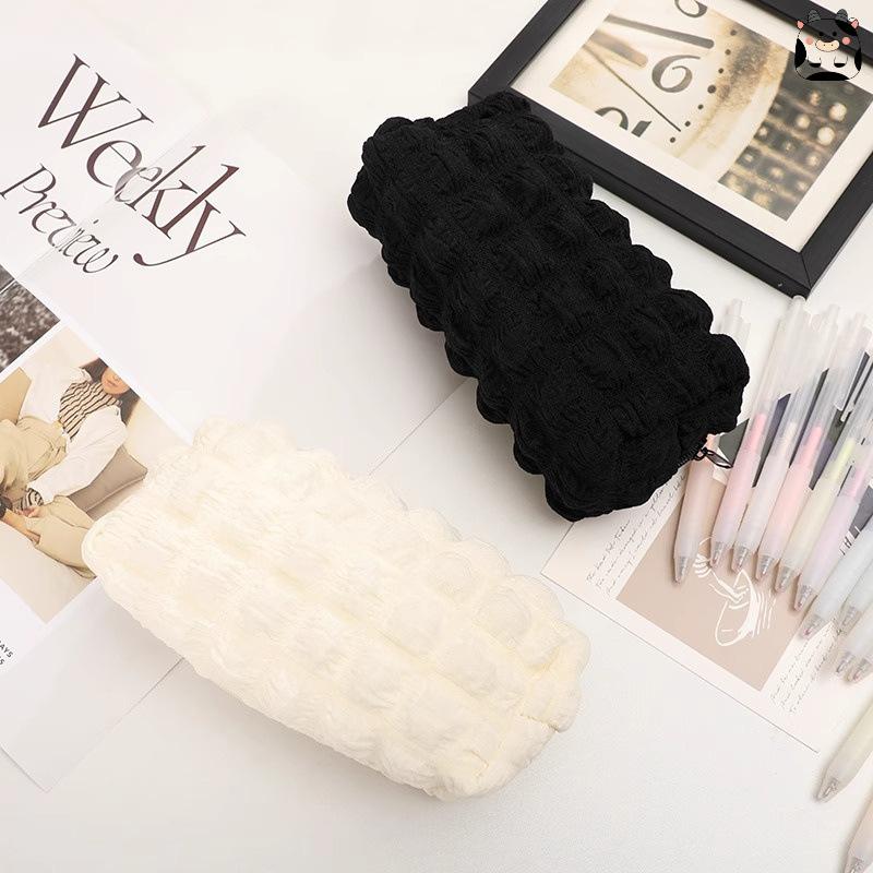 Cream Puff Style Large Capacity Pencil Case Soft Durable Portable Stationery Organizer Bag