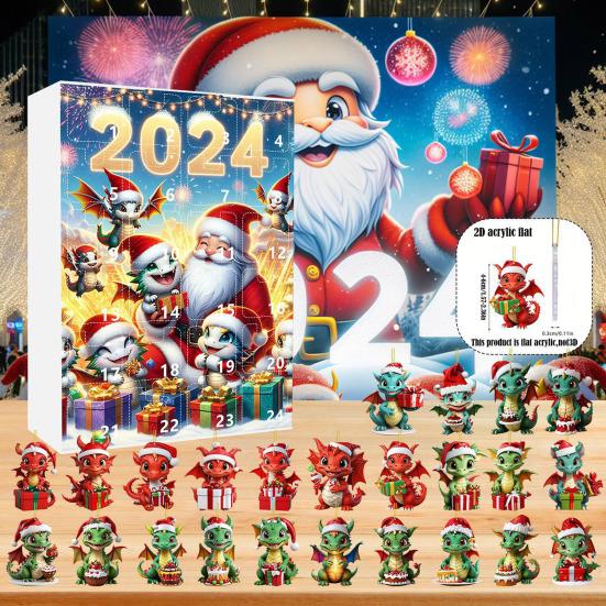 Рождественский Адвент-календарь Акриловый кулон в виде дракона, 24-дневный календарь обратного отсчета с внутренним мультфильмом