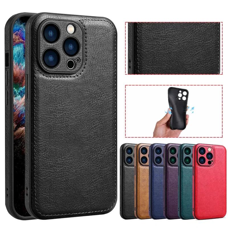 Роскошный кожаный чехол для iPhone 16 15 14 13 12 11 Pro Max X XR XS 7 8 Plus SE Business Camera Frame Protection Cover
