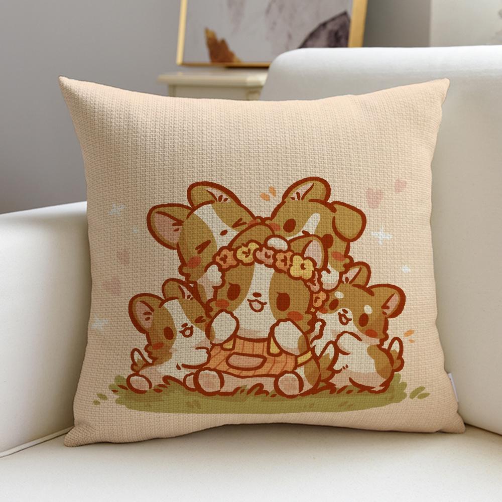 Cozy Llazy corgiS Cushion Cover Breathable and skinfriendly linen pillowcase square removable and washable cushion