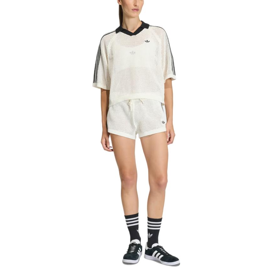 Adidas Оригинальные Свободные Классические Вязаные Крючком Поло с Коротким Рукавом Женские Топы KC6490