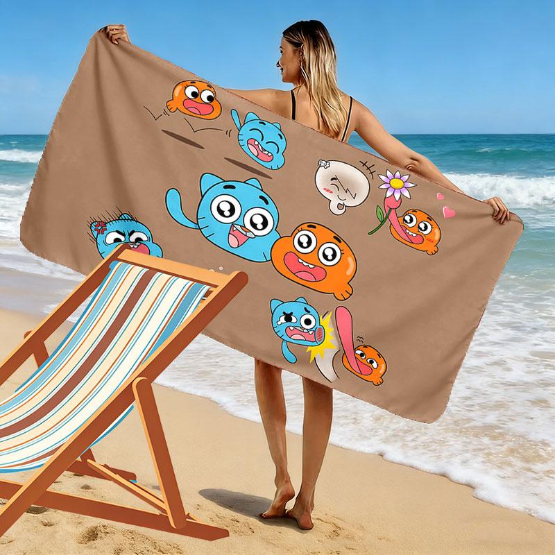 Gumball Cartoon Print Beach Towel, Large Soft Quick Dry Towel for Beach Camping Swimming