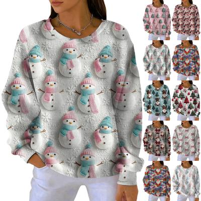 Женский модный повседневный пуловер с градиентным рождественским принтом, спортивный топ с длинным рукавом