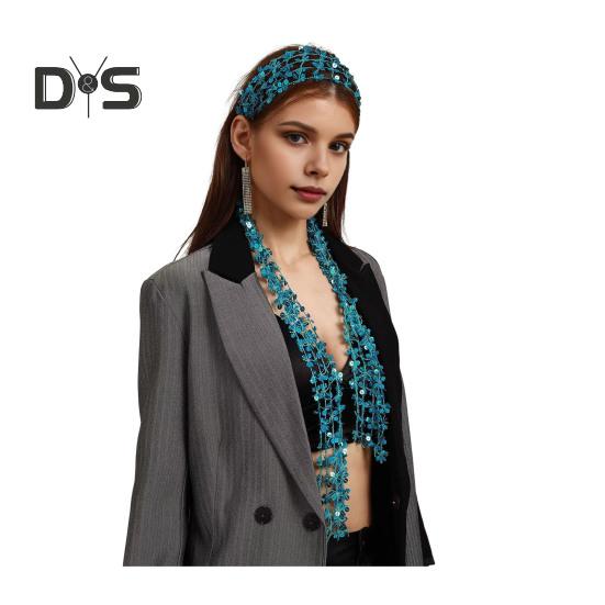 Women Scarf Shiny Sequin Flower Shape Hollow Design Scarf Glitter Embellished Thin Scarf Fashion Accessory