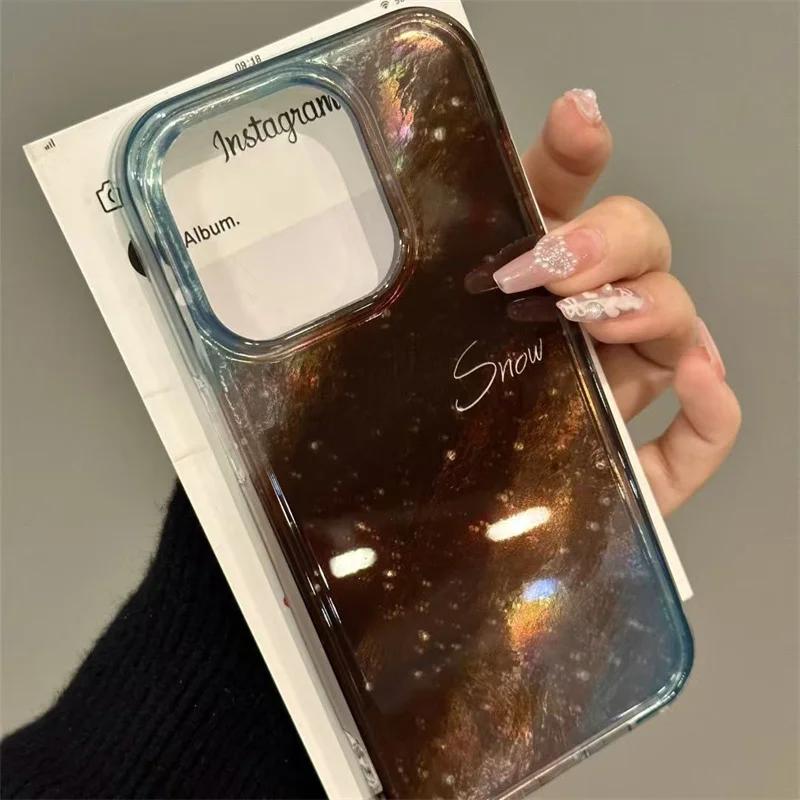 Brown Blue Blend Milky Way Pattern Case for IPhone 16 15 14 13 12 11 Pro Max XS X XR 8 7 Plus Printing Tinfoil Texture Cover