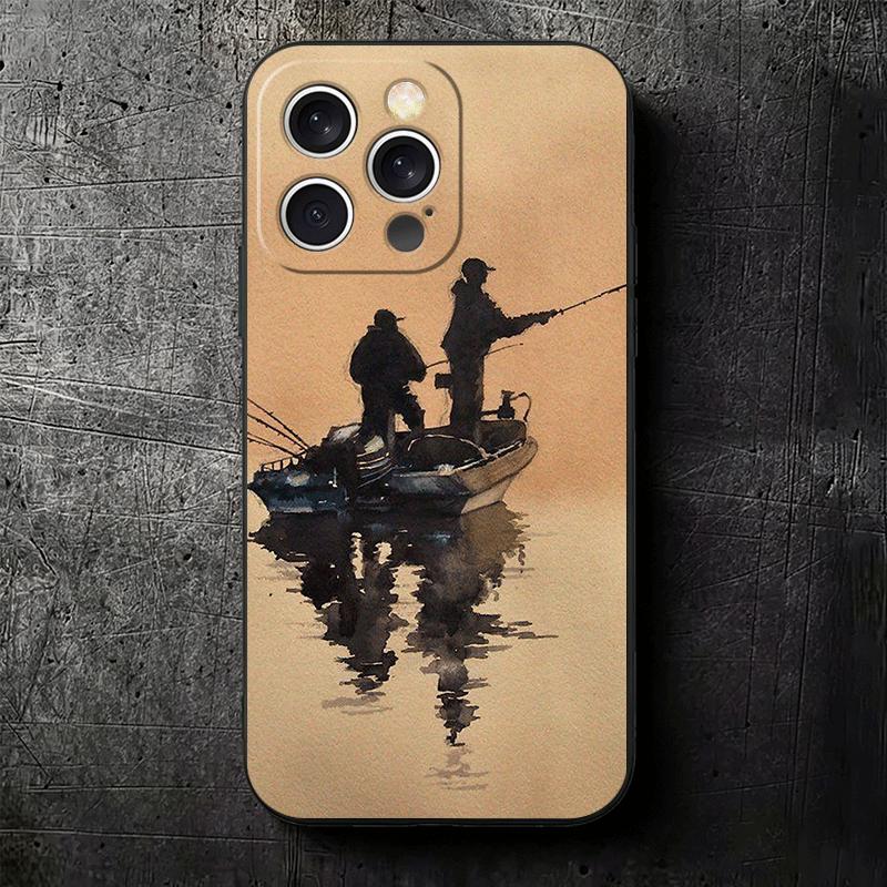 Чехол для телефона Мягкий чехол с рисунком Охота Рыбалка Мужчина для iPhone 16 16E 17 Air 15 Pro Max 14 Plus 13 Mini 11 12 7 Черная задняя крышка
