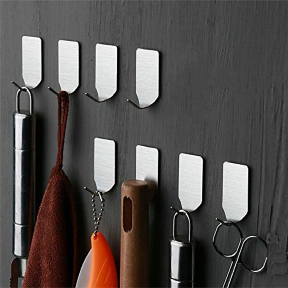 6 pcs New Kitchen Office Self Adhesive Wall Hooks Stainless Steel Cloth Hanger